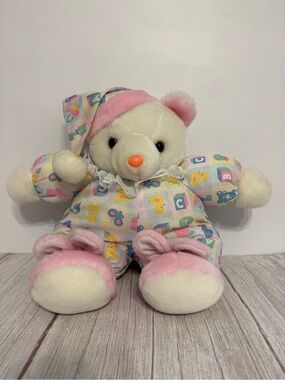 Interpur BEDTIME BEAR Pink Bunny Slippers ABC Pajamas 46cm Plush Soft Toy 90's